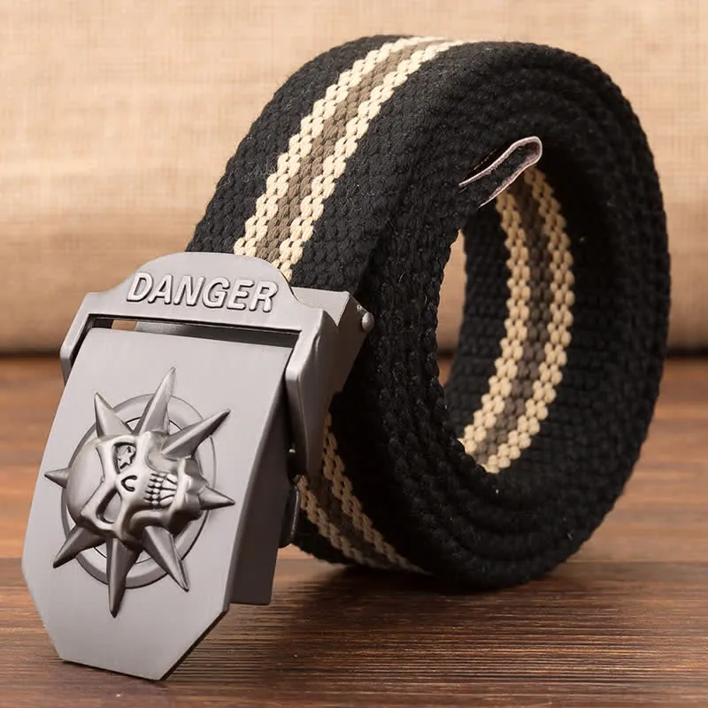 Men's Automatic Skull Buckle Woven Canvas Belt