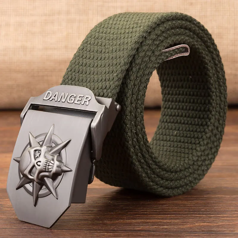 Men's Automatic Skull Buckle Woven Canvas Belt