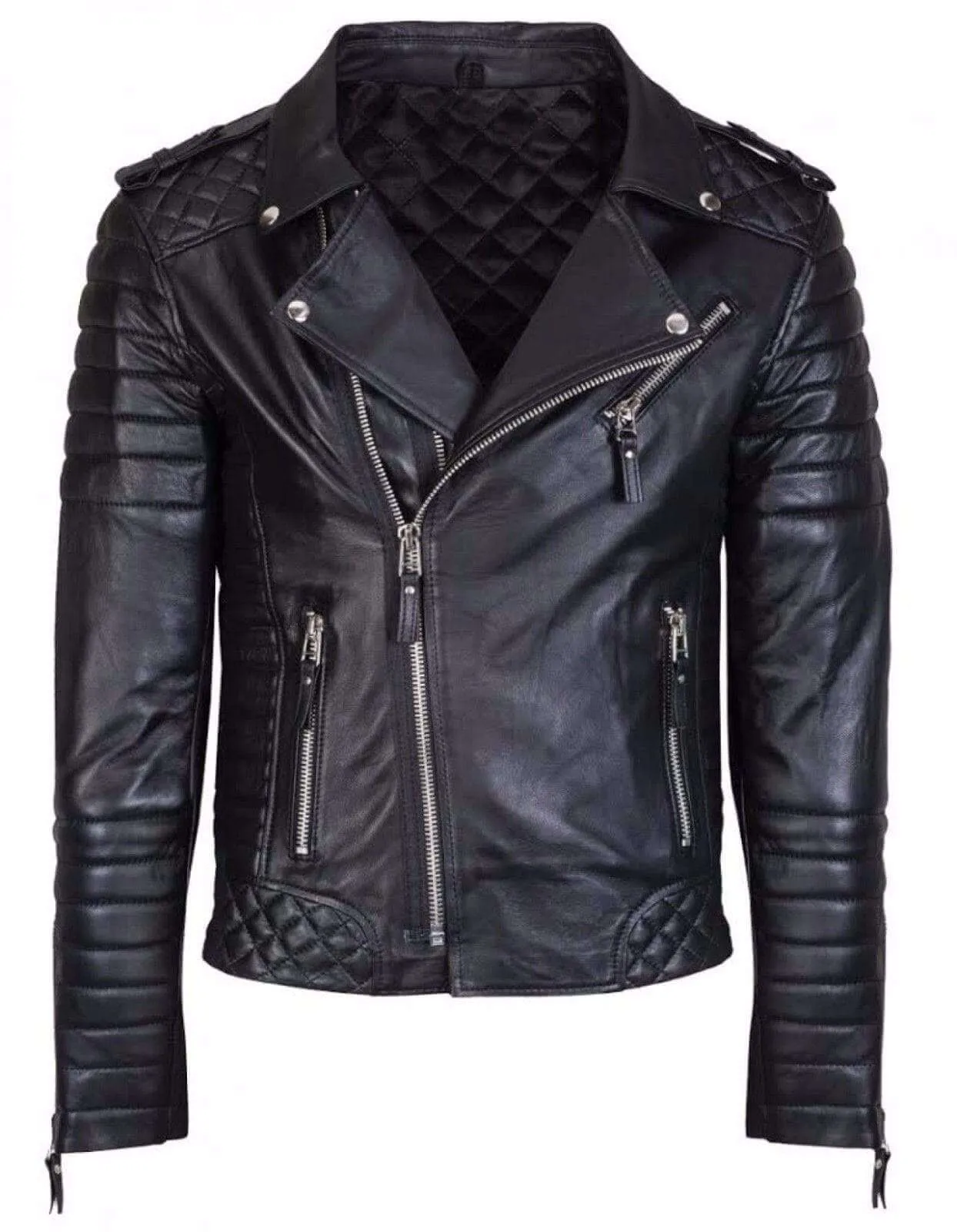 Men's Genuine Lambskin Leather Jacket Black Slim fit Biker jacket