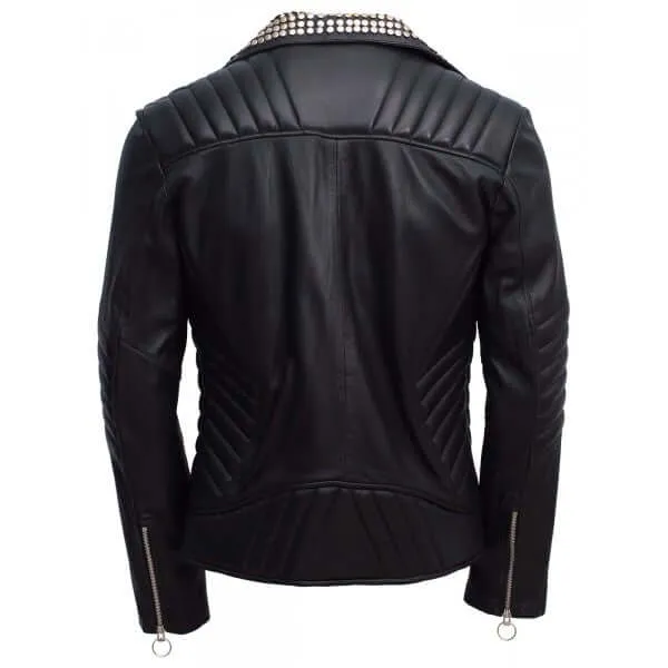 Men's Magnificent Leather Jacket with Black Silver Gold Contrast Studs