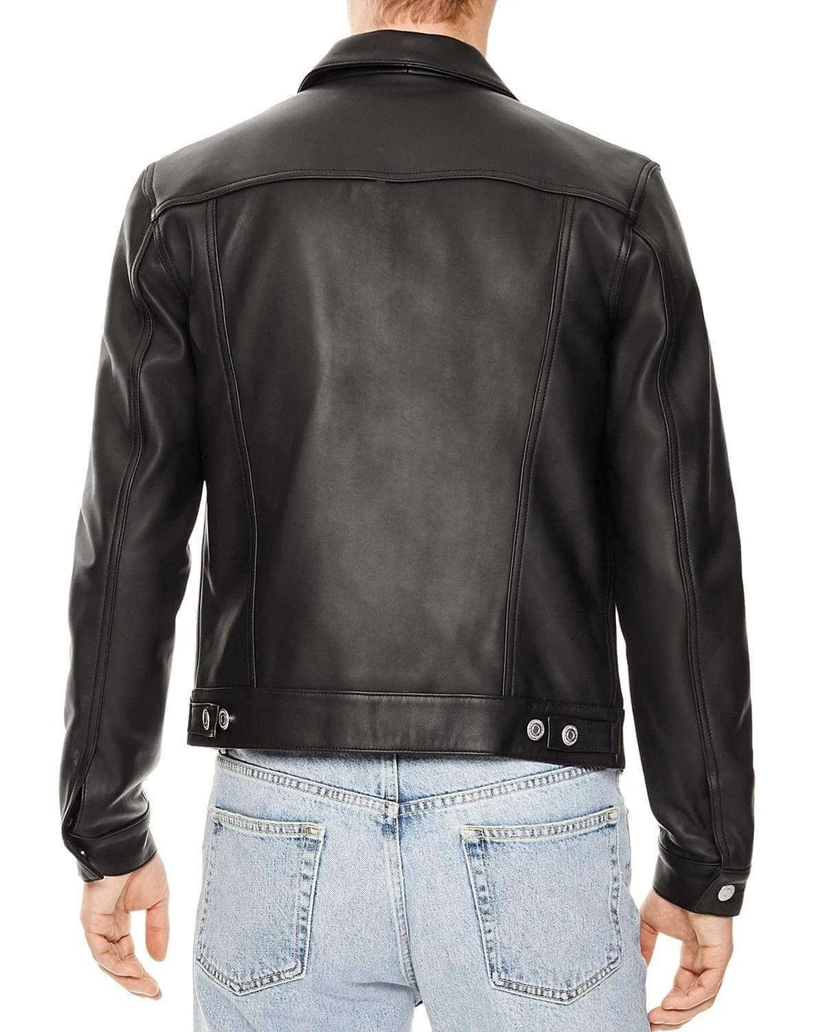 Men's Slim fit Black Trucker Leather Jacket, Men's genuine leather jacket for men's