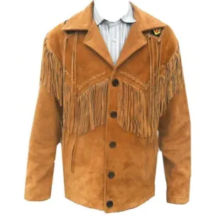 Men's Tan Suede Leather Jacket, Cowboy Jacket