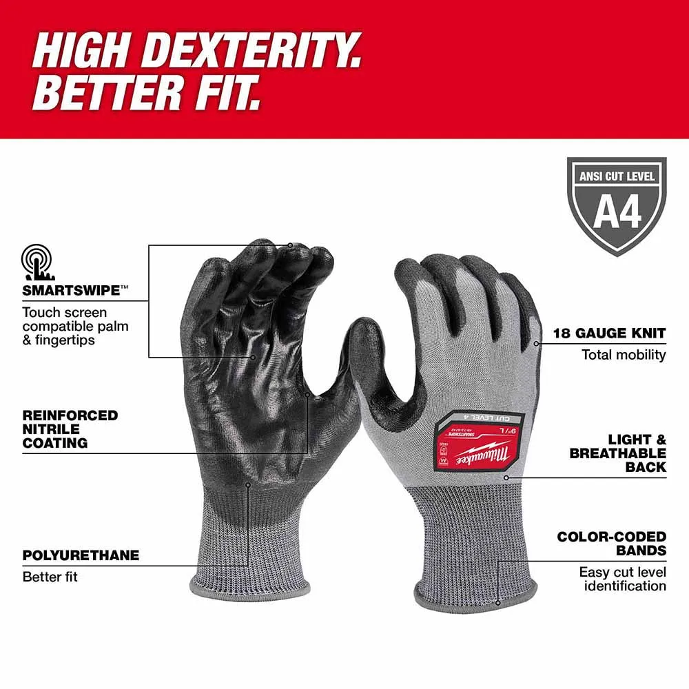 Milwaukee 48-73-8741B High Dexterity A4 Polyurethane Dipped Gloves - Medium