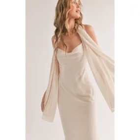 MIRAGE COWL NECK MIDI DRESS WITH SHAWL