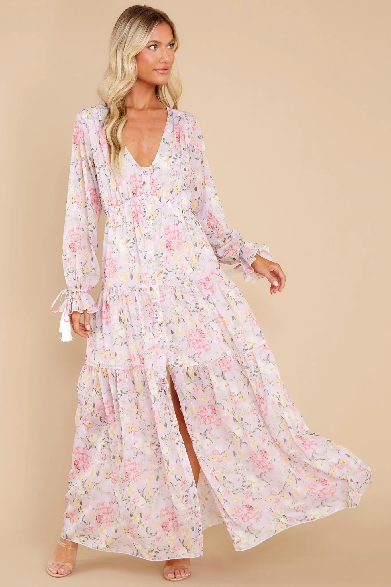 Natural Splendor Lavender Floral Print Maxi Dress