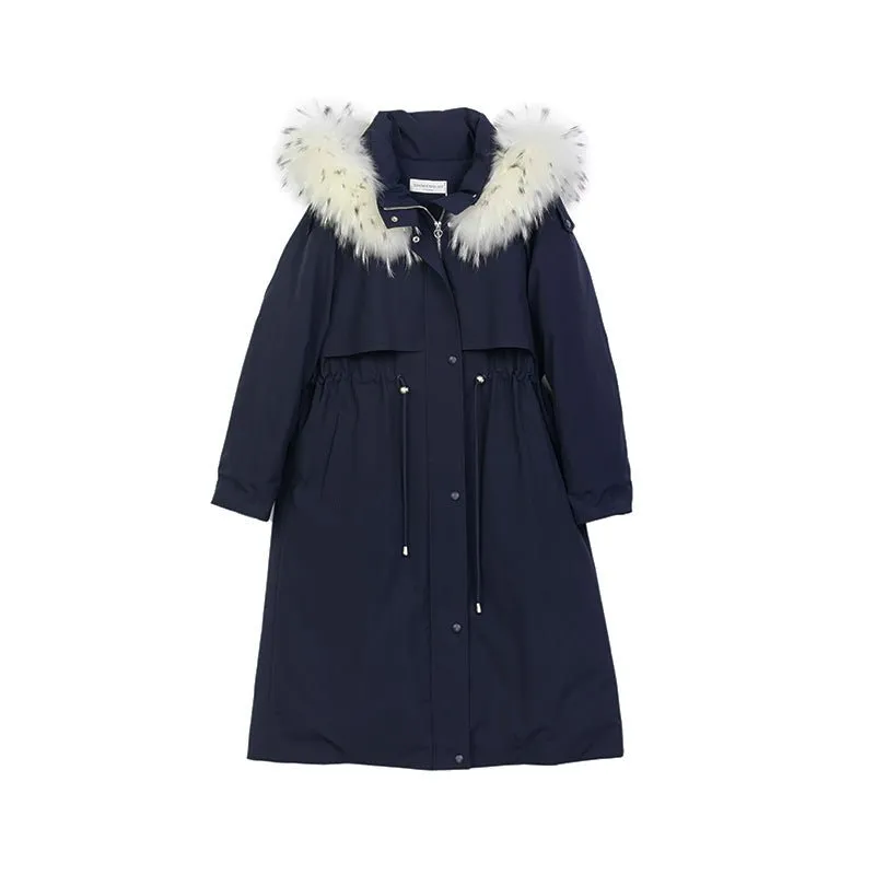 Navy Blue Long Winter Down Jacket