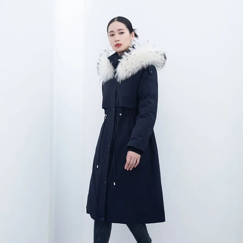 Navy Blue Long Winter Down Jacket