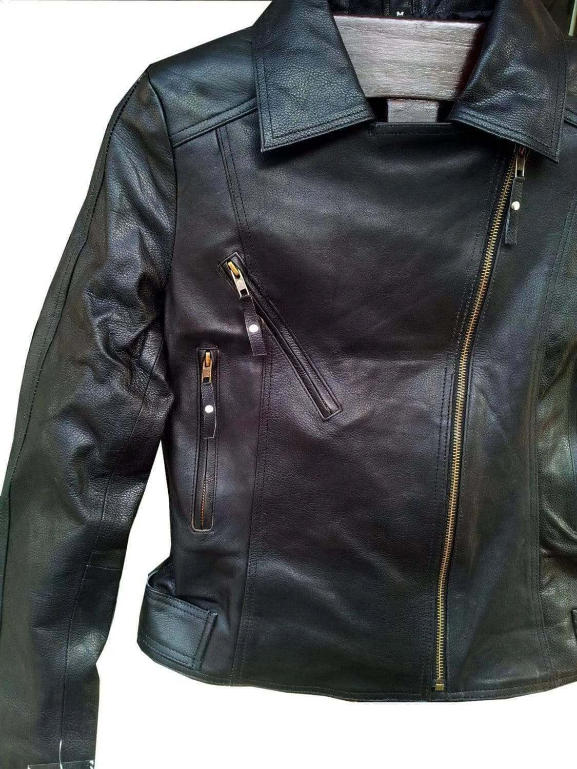 New Handmade Women Black Simple Brando Style Leather Jacket