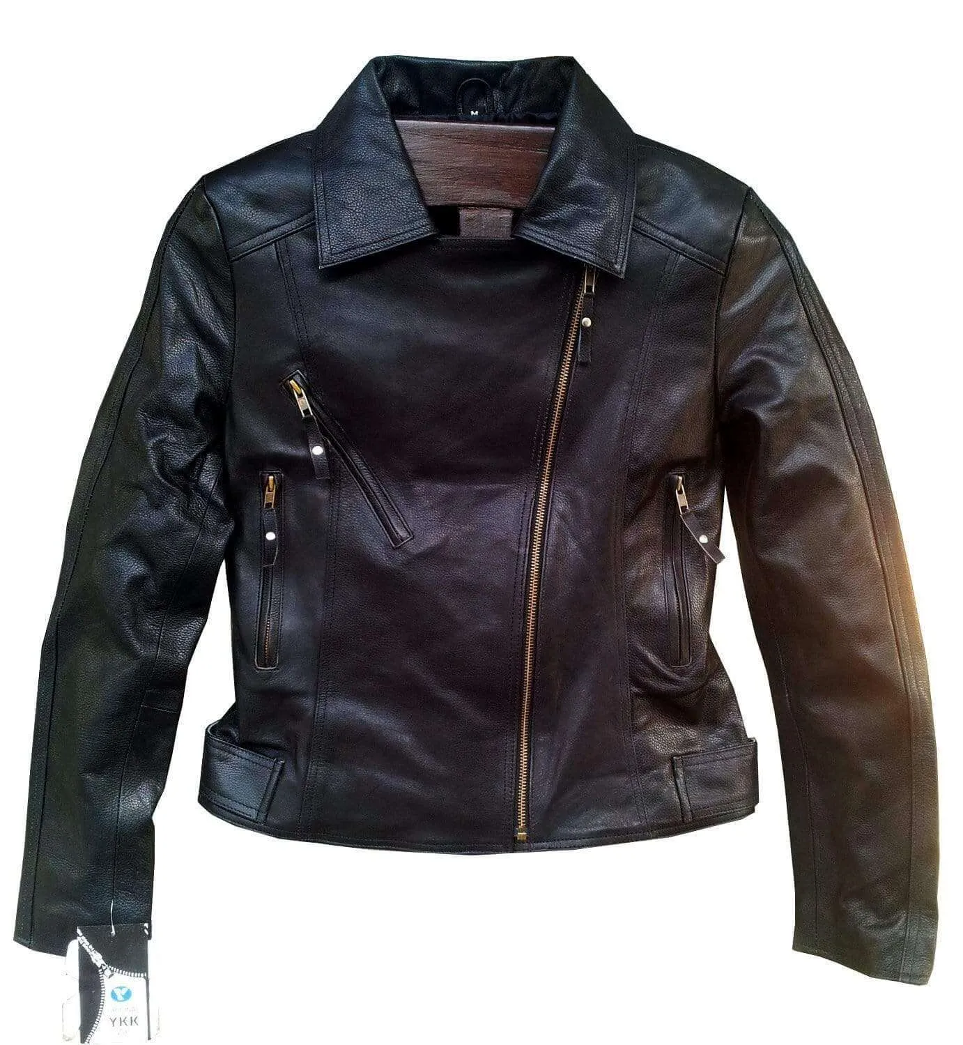 New Handmade Women Black Simple Brando Style Leather Jacket