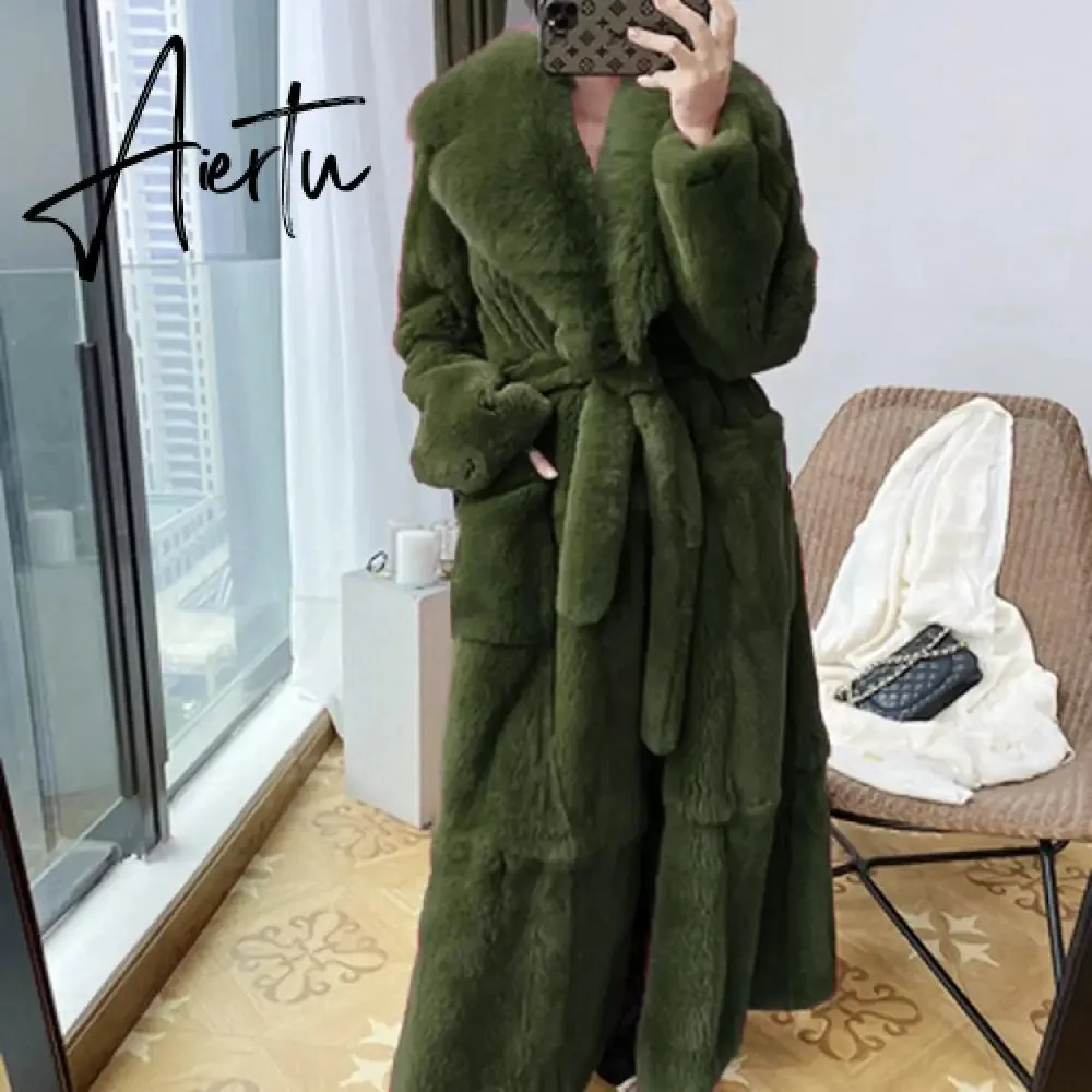 New Imitation Fur Coats Women's Winter Mid-length Lace-up Jackets Fashion Big Size Long Sleeve Thicken Black Overcoat