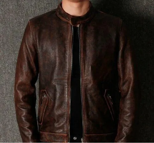 New Men's British A-flyer Dark Brown Cafe Racer Leather Jacket