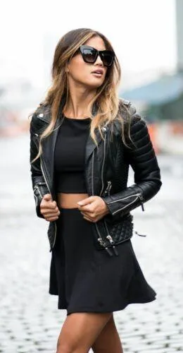 New Women's Motorcycle Soft Genuine Lambskin Leather Slim fit Biker Jacket