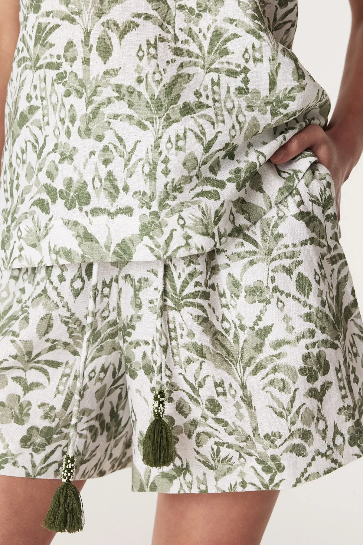 Oasis Linen Short - Palm Print