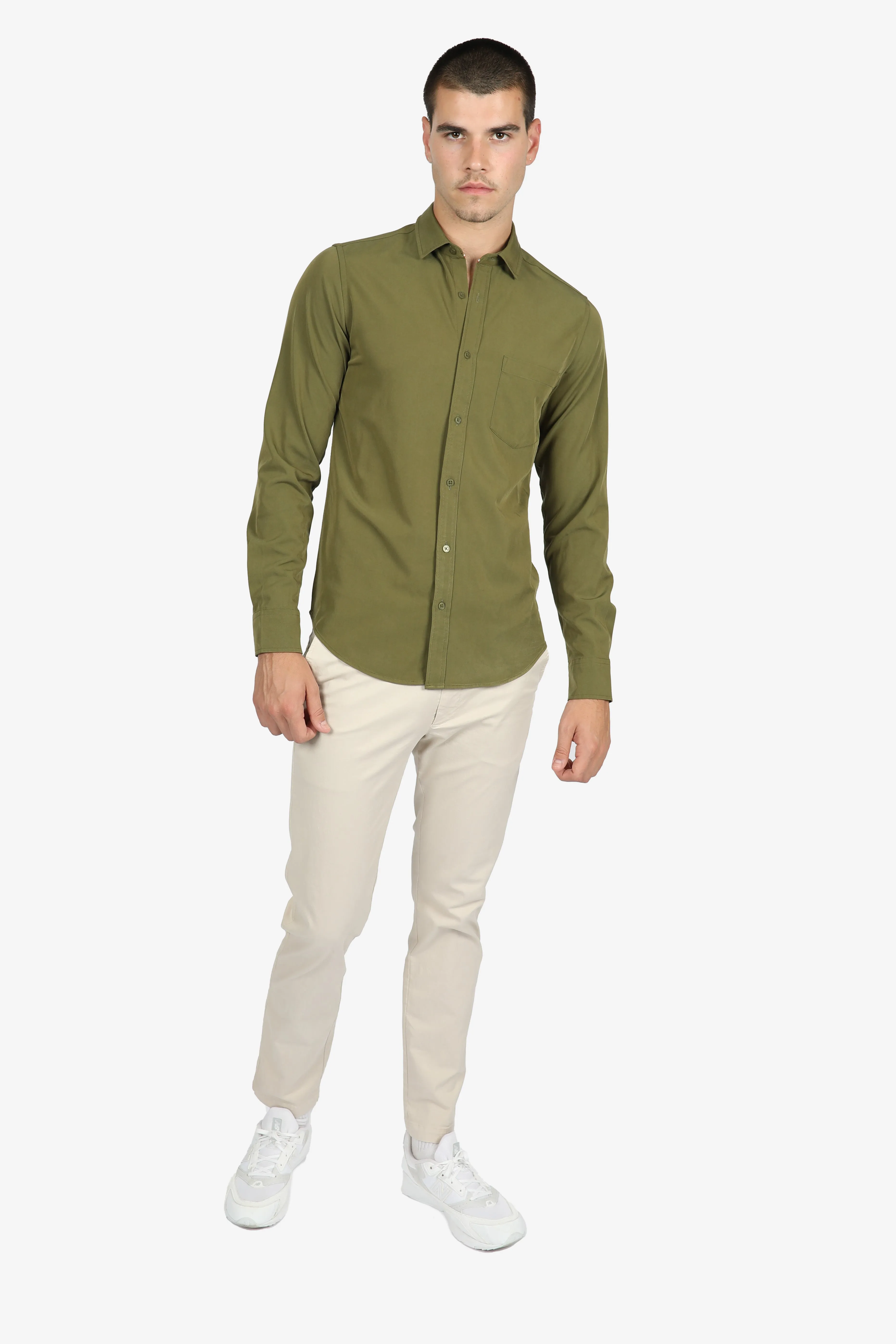 Olive Peached Tencel Shirt