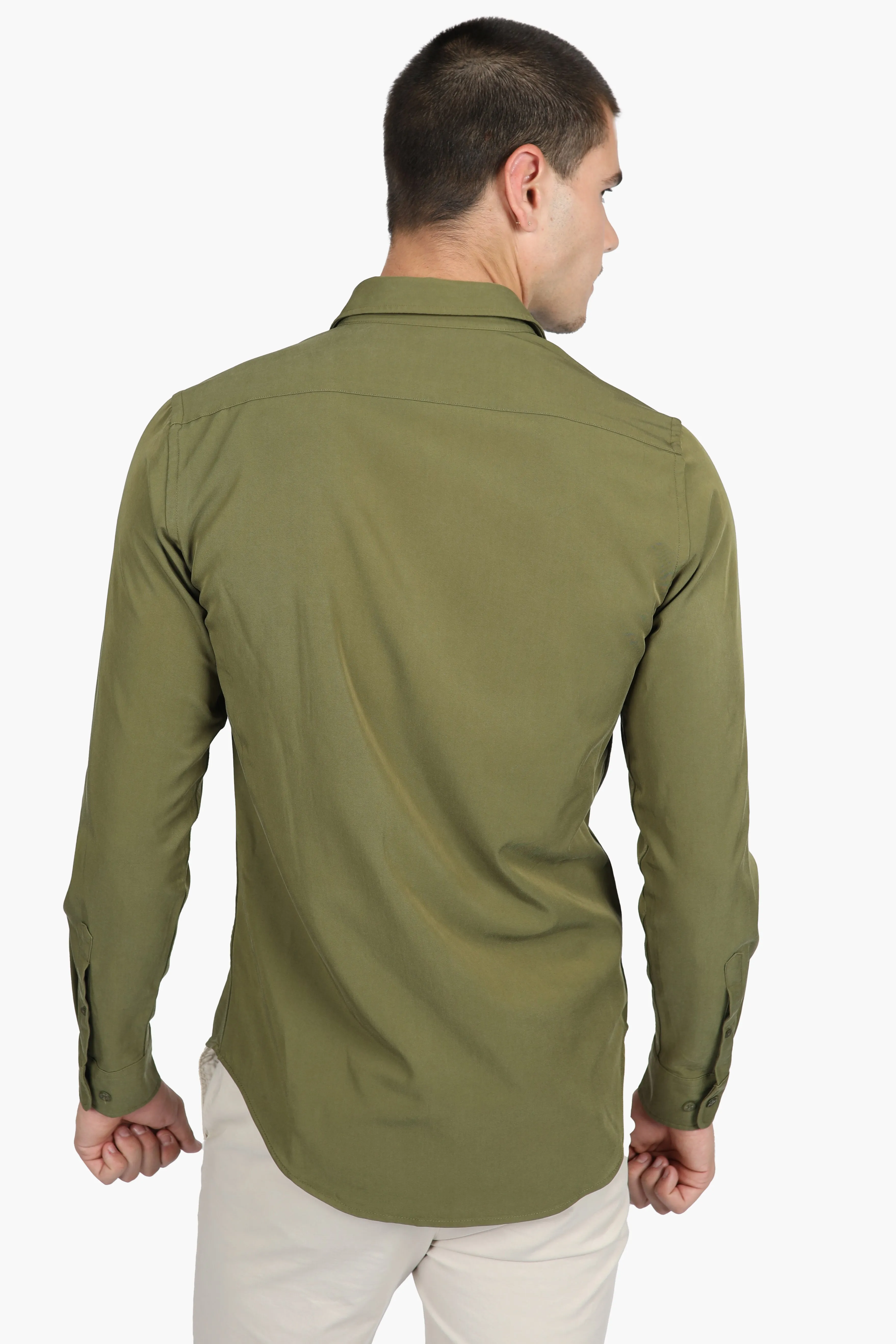 Olive Peached Tencel Shirt