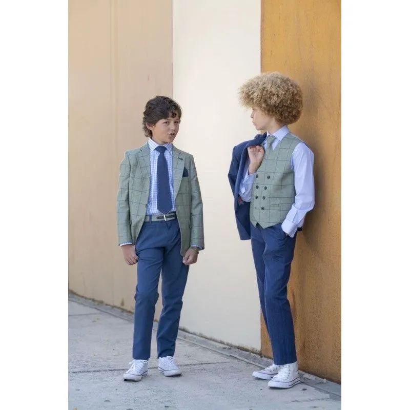 One Varones Boys Green Check Waistcoat