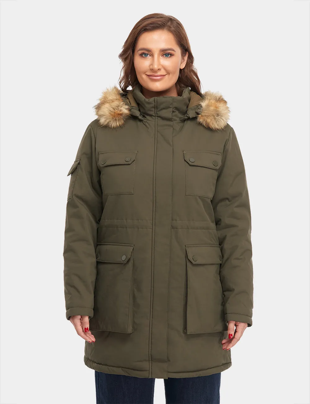 (Open-box) Women's Heated Thermolite® Parka (4 Heating Zones) - Red/Olive (Battery Set Not Included)