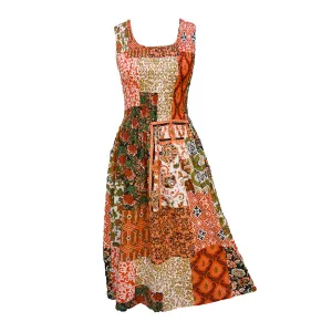 Orange Patchwork Cotton Maxi Dress UK One Size 14-24 E244