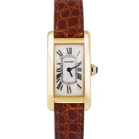 PAPERS Cartier Tank Americaine 18k Gold 18x28mm Ivory Quartz Leather 1710 BOX