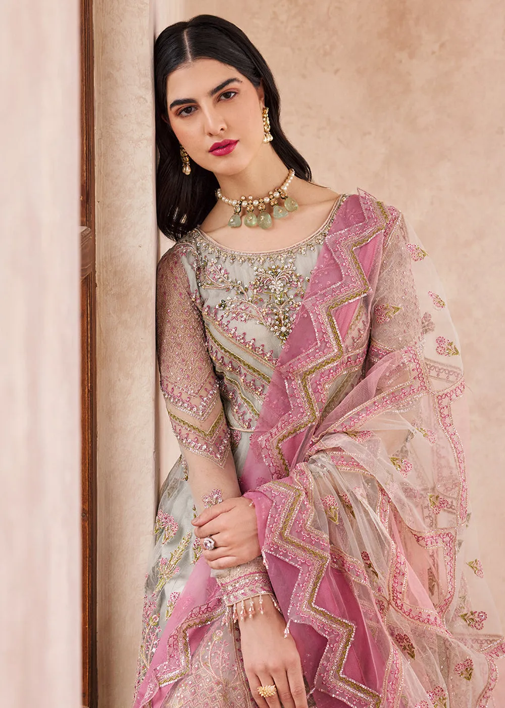 Pink & Green Maxi Dress | Emaan Adeel | Mirha Wedding Edition '23 | MH-204