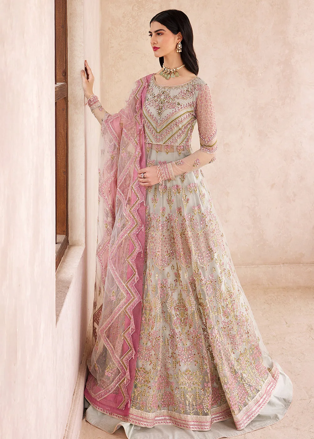 Pink & Green Maxi Dress | Emaan Adeel | Mirha Wedding Edition '23 | MH-204