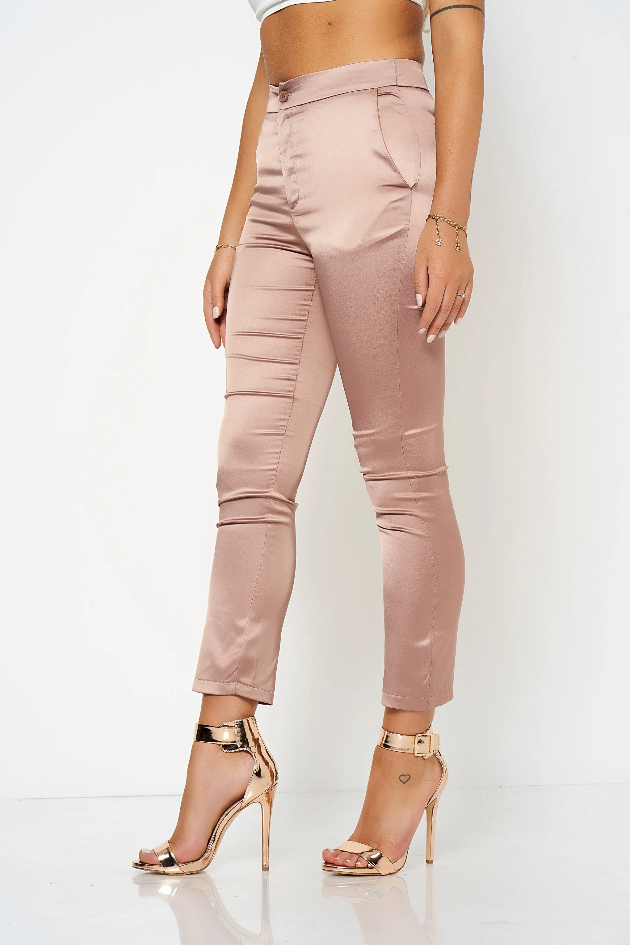 Pink Tailored Satin Co-Ord Trousers