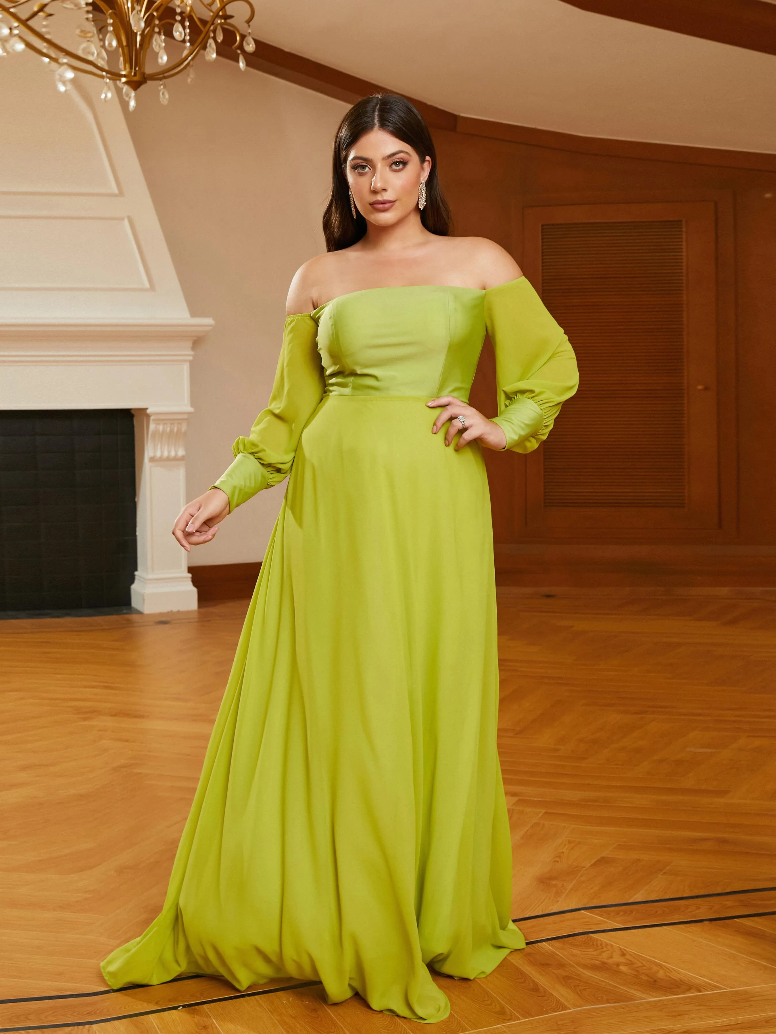 Plus Size Off The Shoulder Green Bridesmaid Dress PRM21026