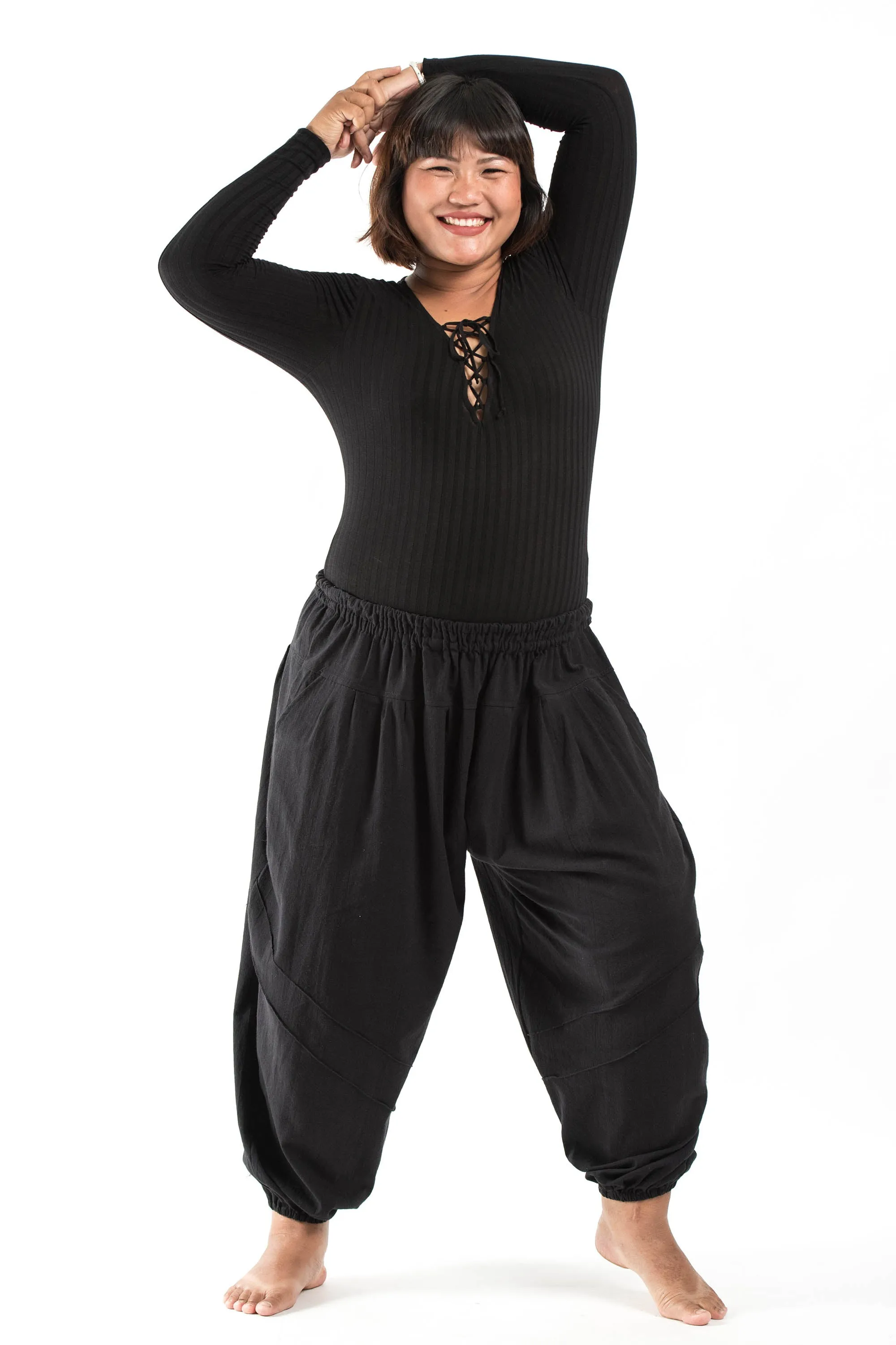 Plus Size Unisex Genie Cotton Harem Pants in Black