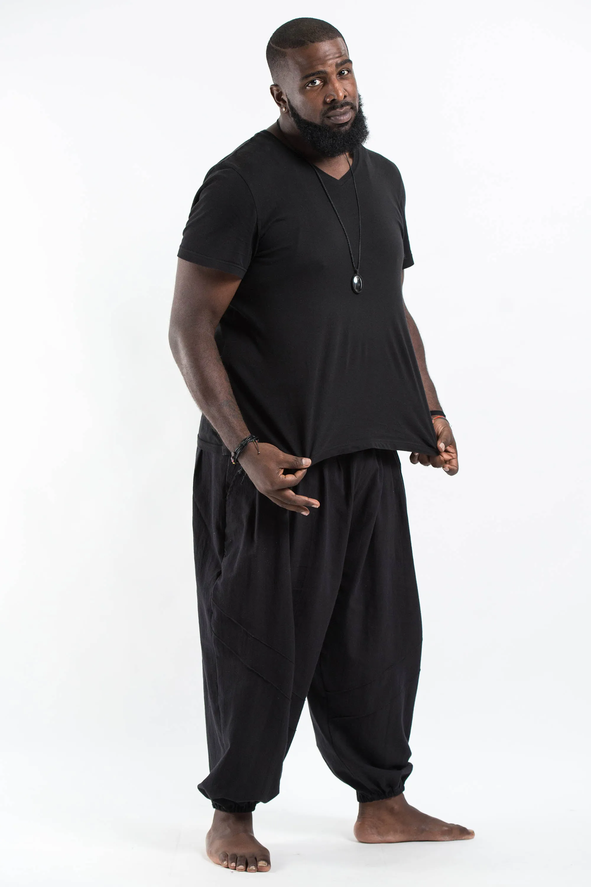 Plus Size Unisex Genie Cotton Harem Pants in Black