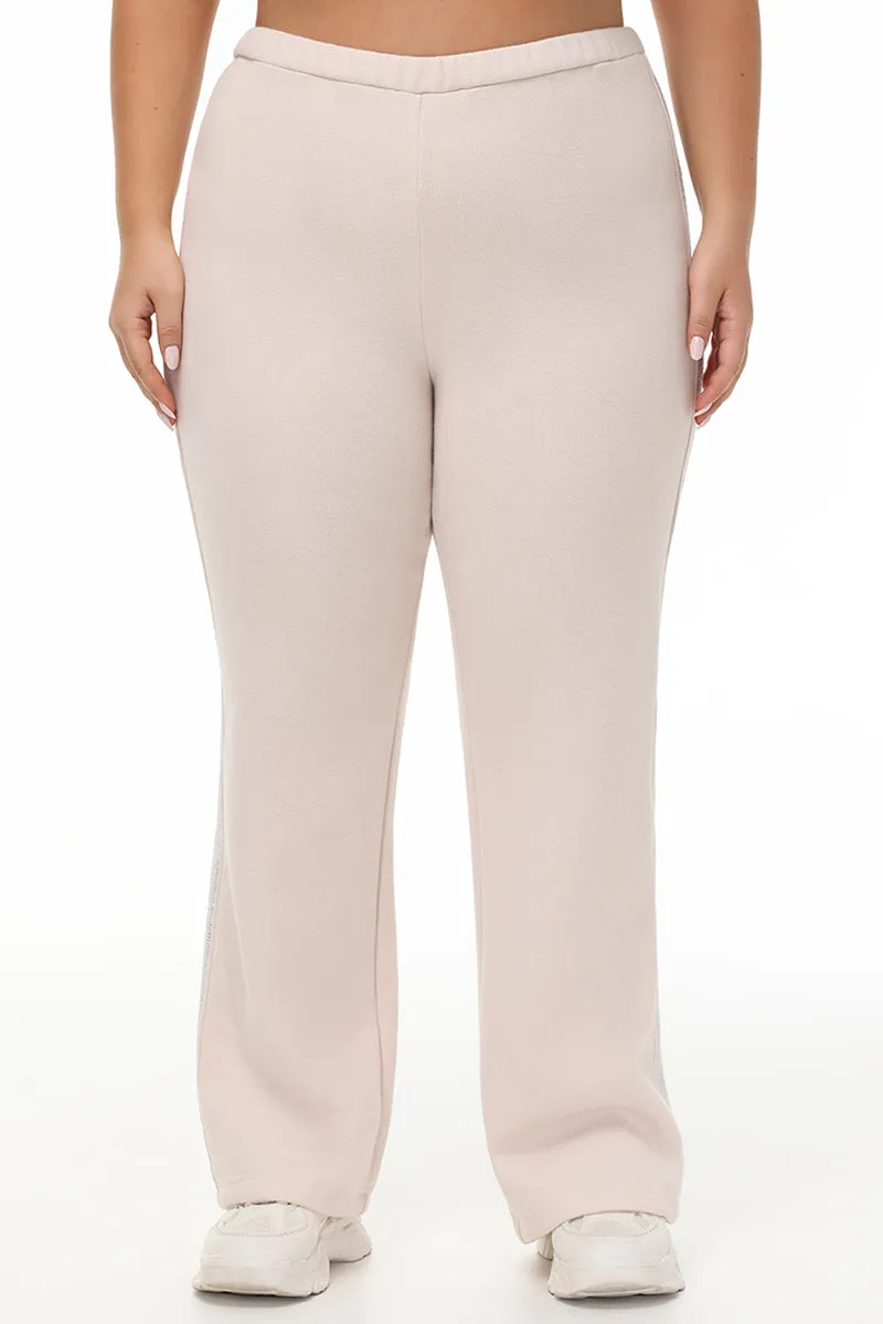 Plus-Size Wide Leg Fleece Pant With Side Bling