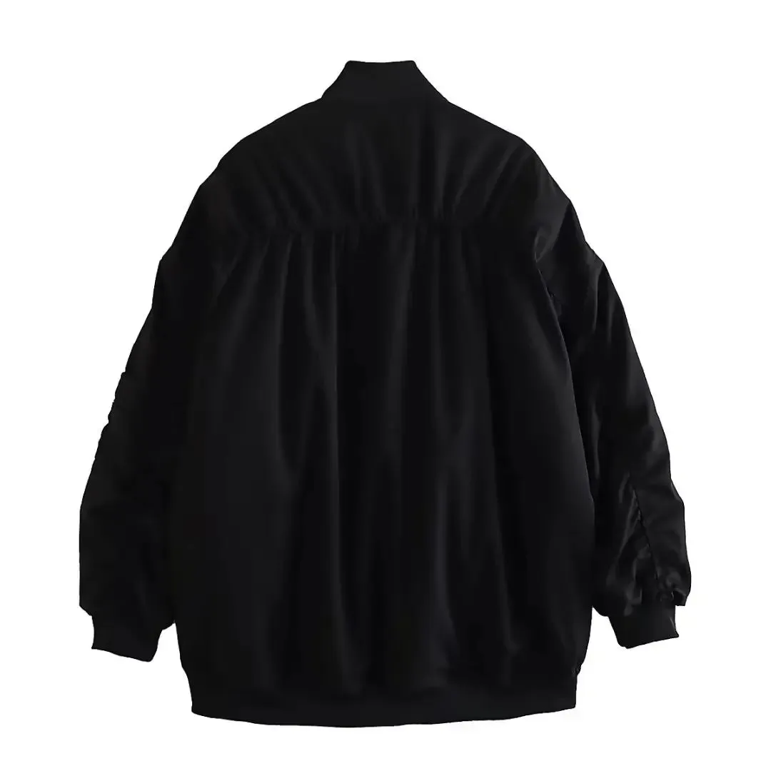 Pre Order:  Black Tatting Zipper Knitted Stand-Up Collar Jacket