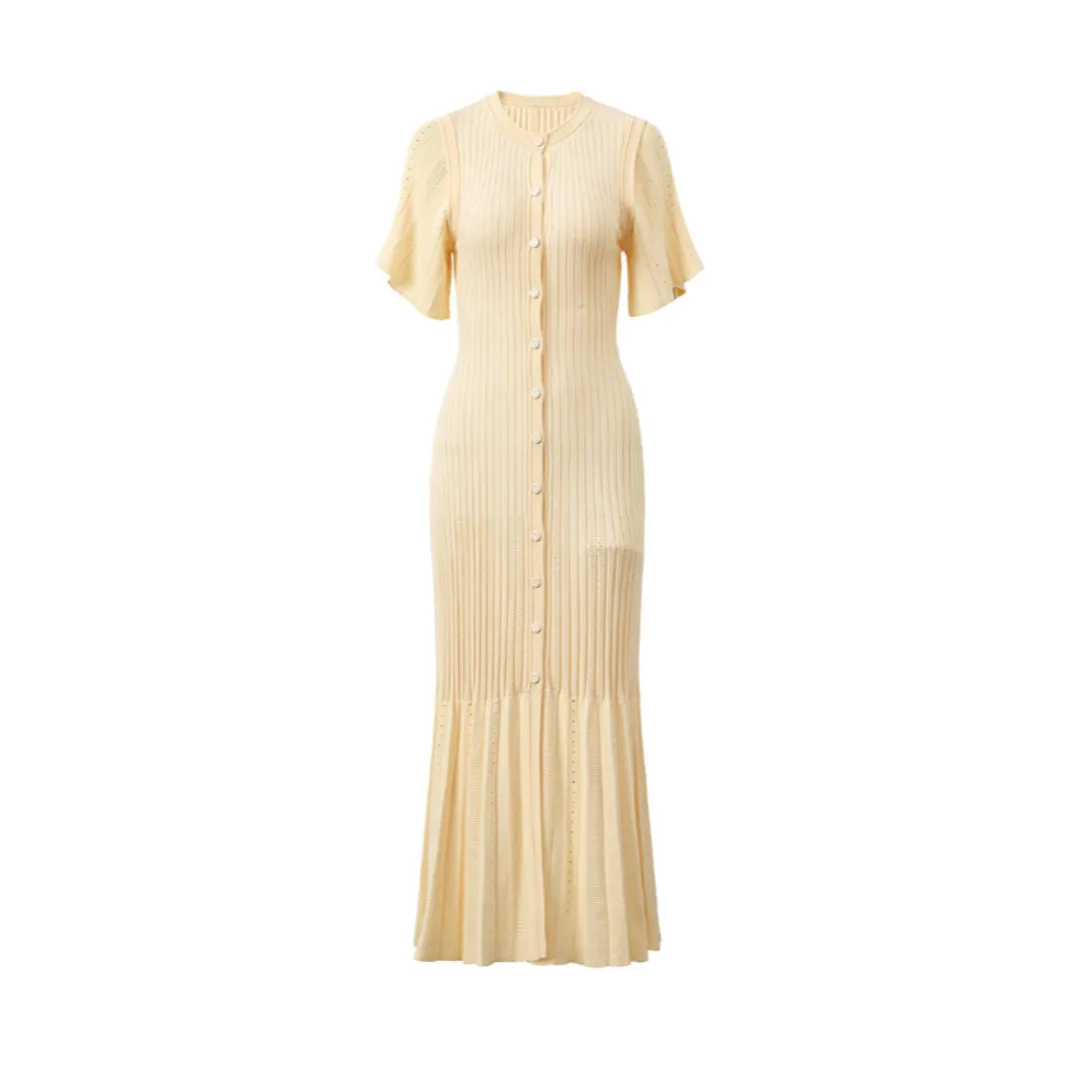 Pre Order:  Elegant Knitted Maxi Pleated Dress