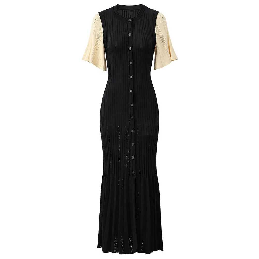 Pre Order:  Elegant Knitted Maxi Pleated Dress