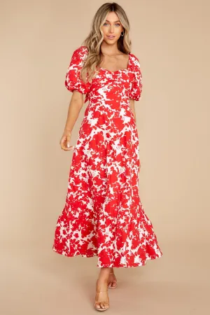 Purely In Love Red Floral Print Cotton Maxi Dress