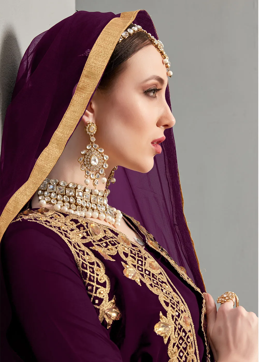 Purple Pant Style Jacket Georgette Anarkali Suit