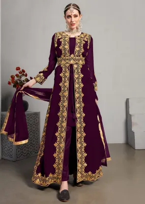 Purple Pant Style Jacket Georgette Anarkali Suit