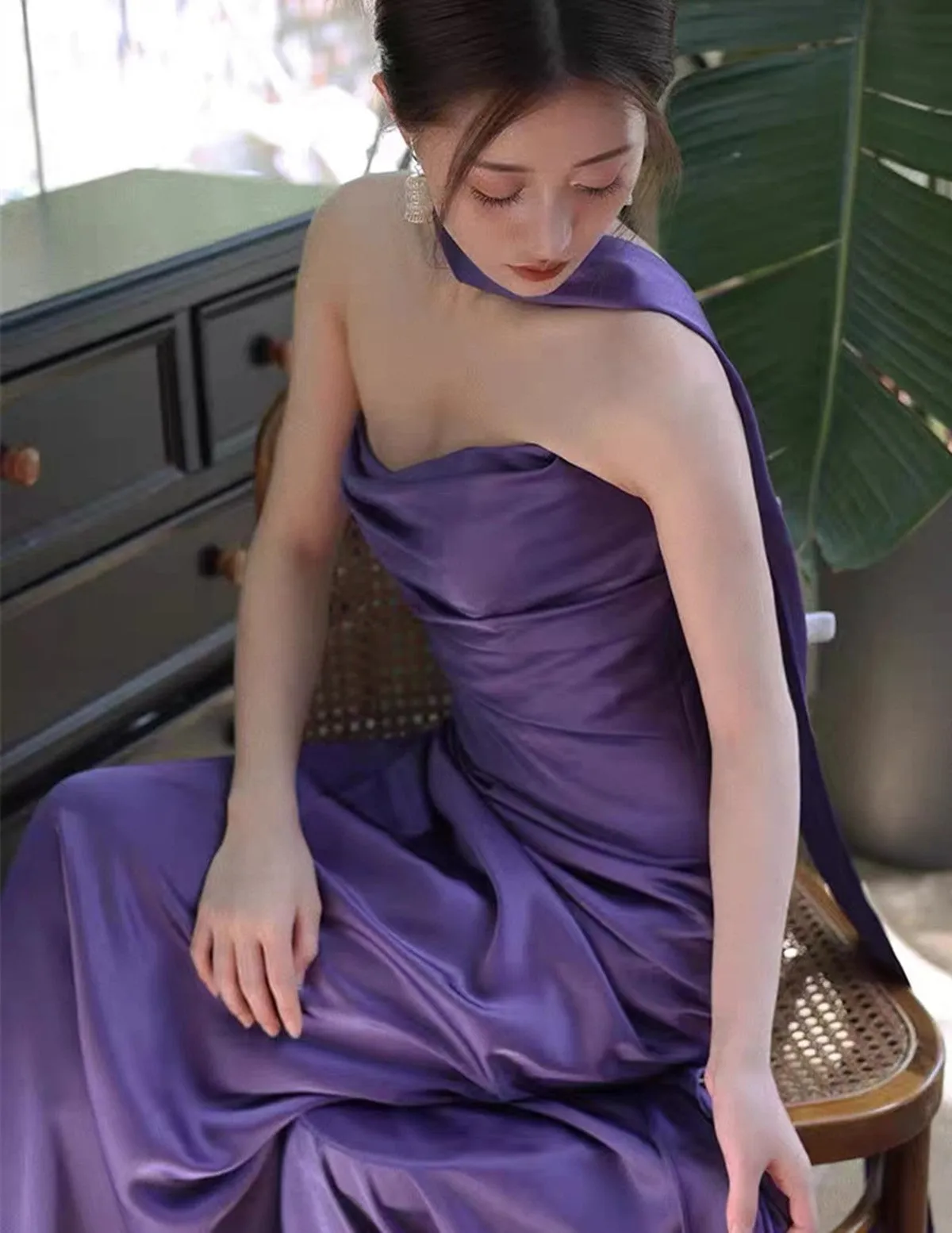 Purple Satin Long Evening Dress Prom Dress, Purple Formal Dress