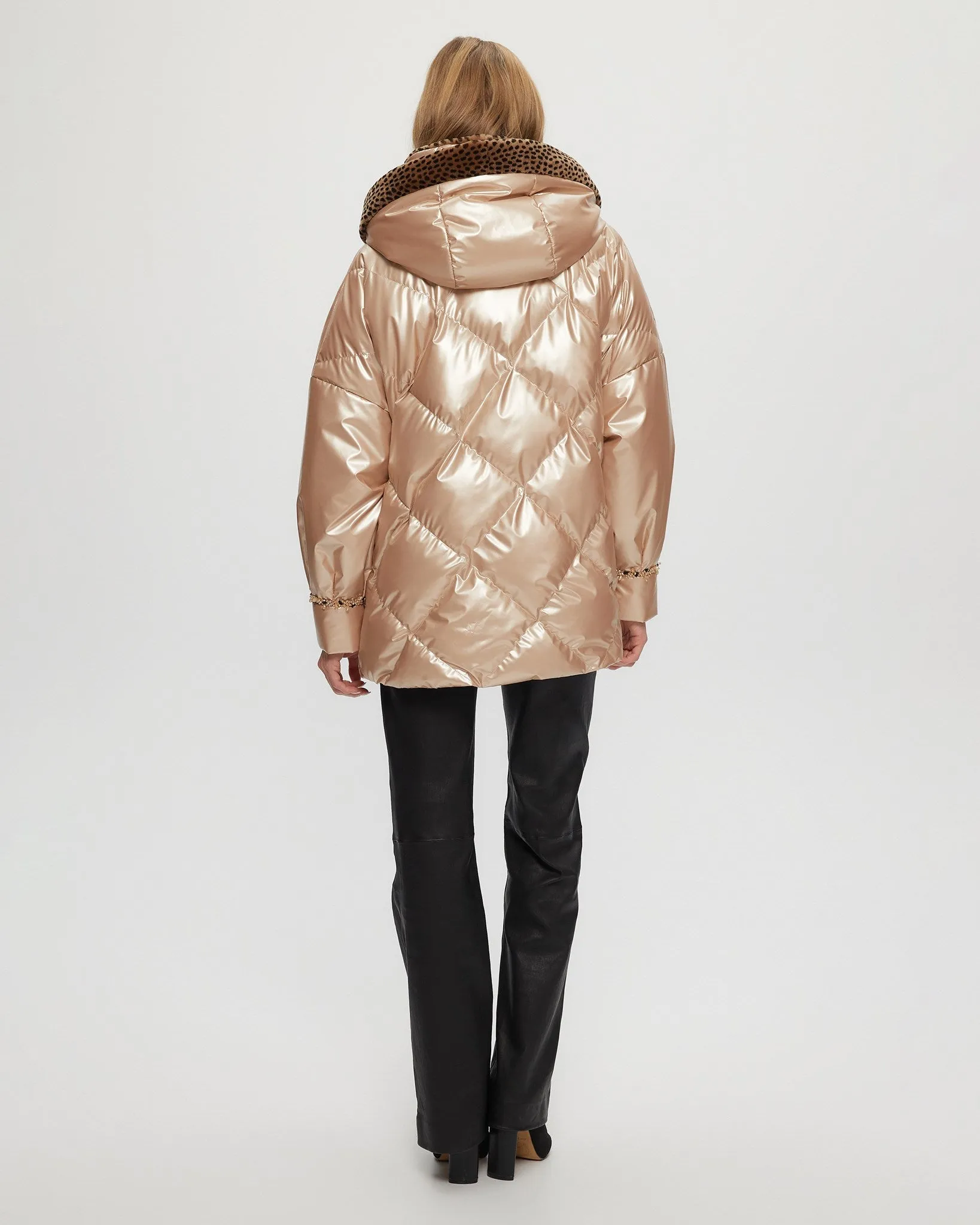 QUILTED PARKA WITH SHEARLING LAMB COLLAR & HOOD TRIM