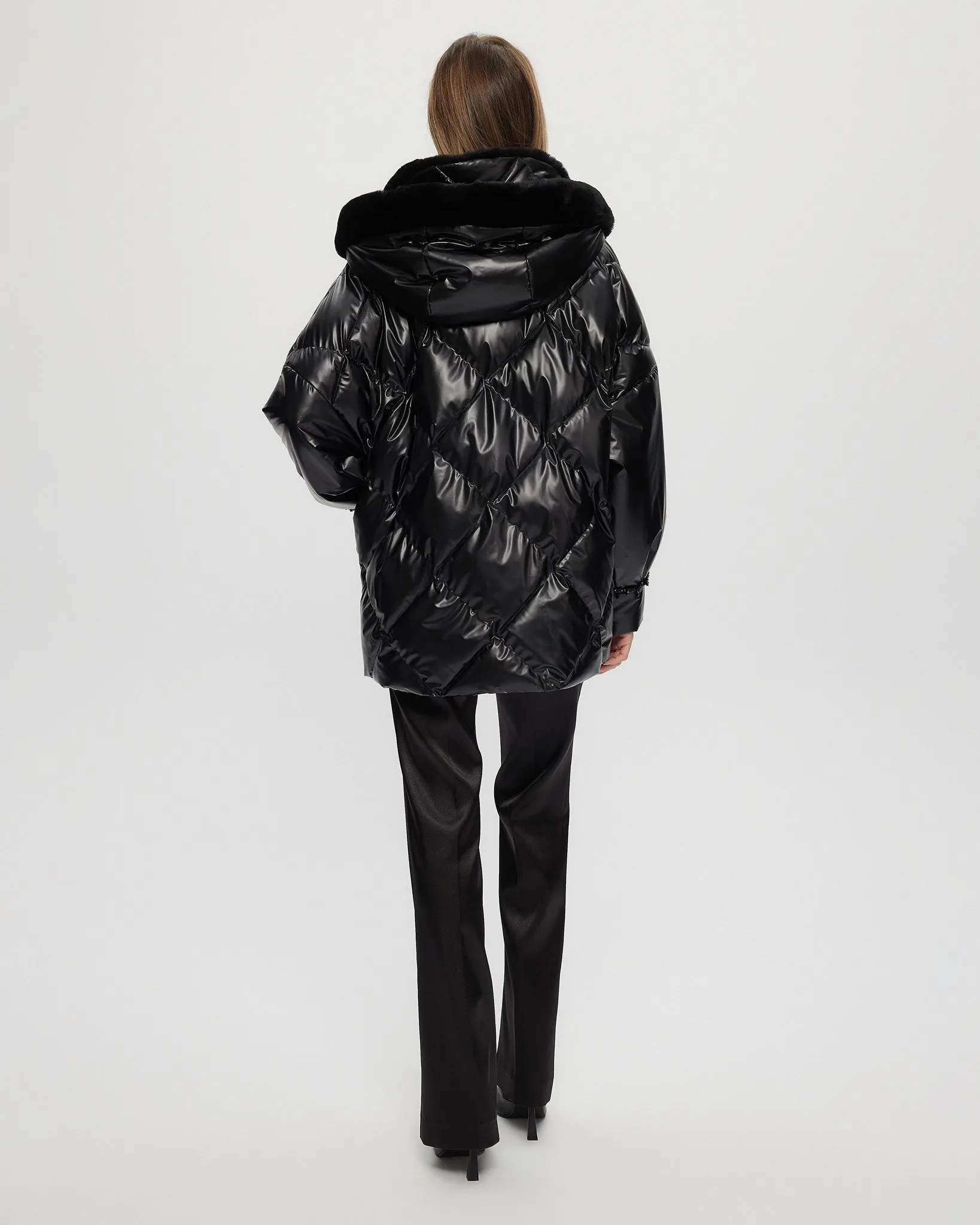 QUILTED PARKA WITH SHEARLING LAMB COLLAR & HOOD TRIM