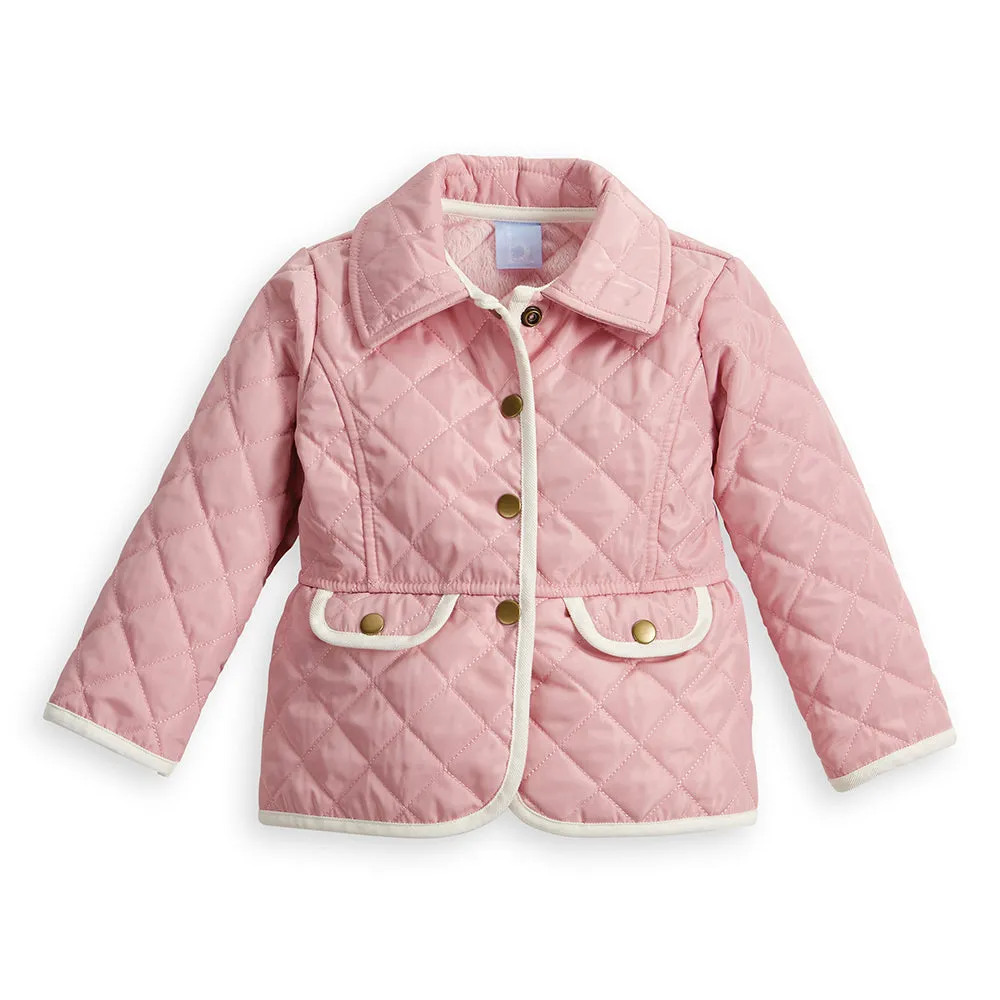 Quilted Peplum Coat -- Pink w/ Ivory