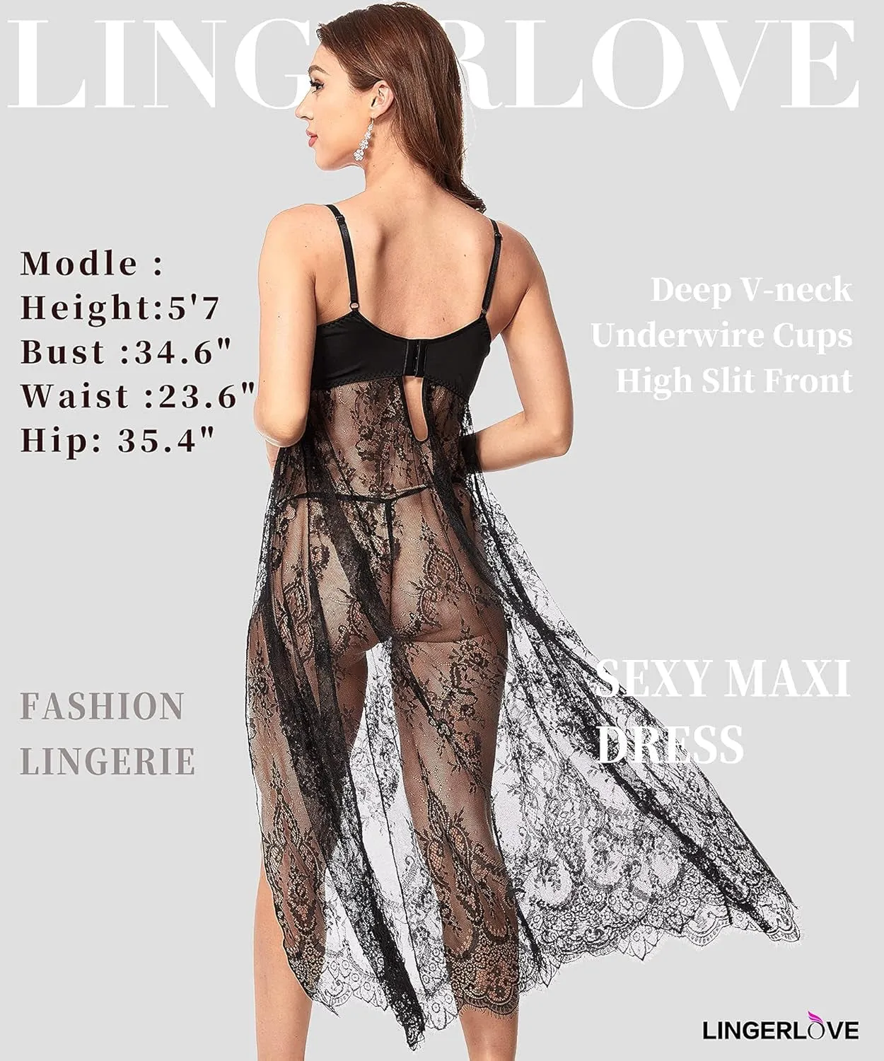 "Sexy Lace High Slit Maxi Long Gown Sheer Dress - Sizes S-4XL"