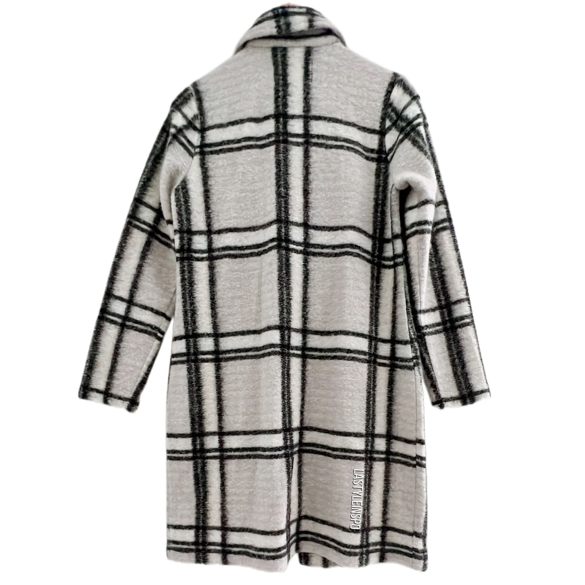 Rachel Zoe Wool Coat Black Plaid White Gray Size S