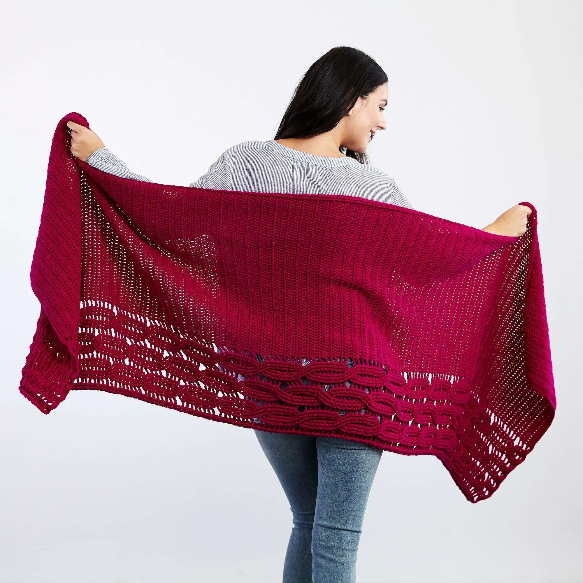 Red Heart Crochet Interwoven Cabled Chic Shawl