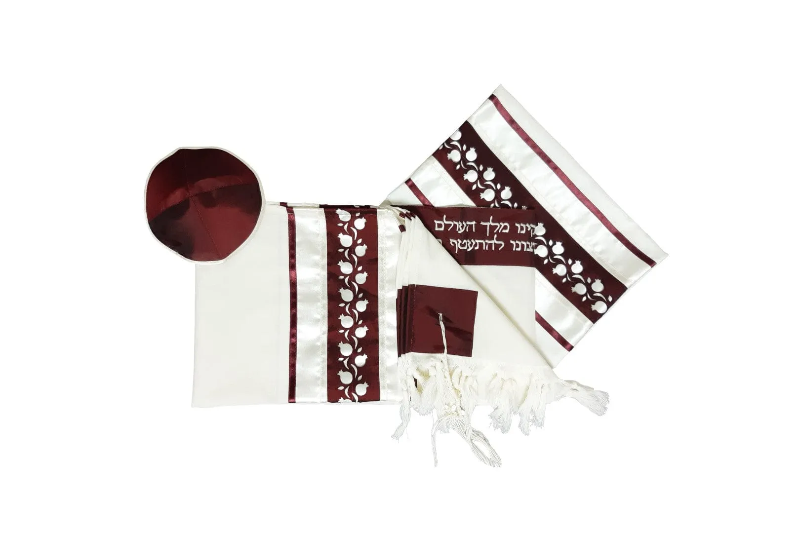 Red Pomegranates Bar Mitzvah Tallit Set, Hebrew Prayer Shawl, Wool Tallit, Jewish Prayer Shawl