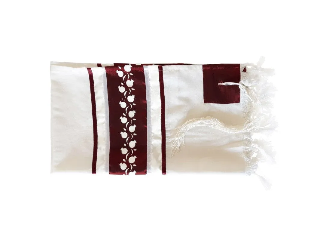 Red Pomegranates Bar Mitzvah Tallit Set, Hebrew Prayer Shawl, Wool Tallit, Jewish Prayer Shawl