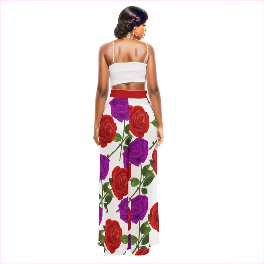 Red Rose Purp Women's High Waist Wide Leg Trousers