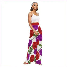 Red Rose Purp Women's High Waist Wide Leg Trousers