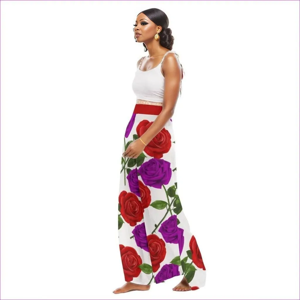 Red Rose Purp Women's High Waist Wide Leg Trousers