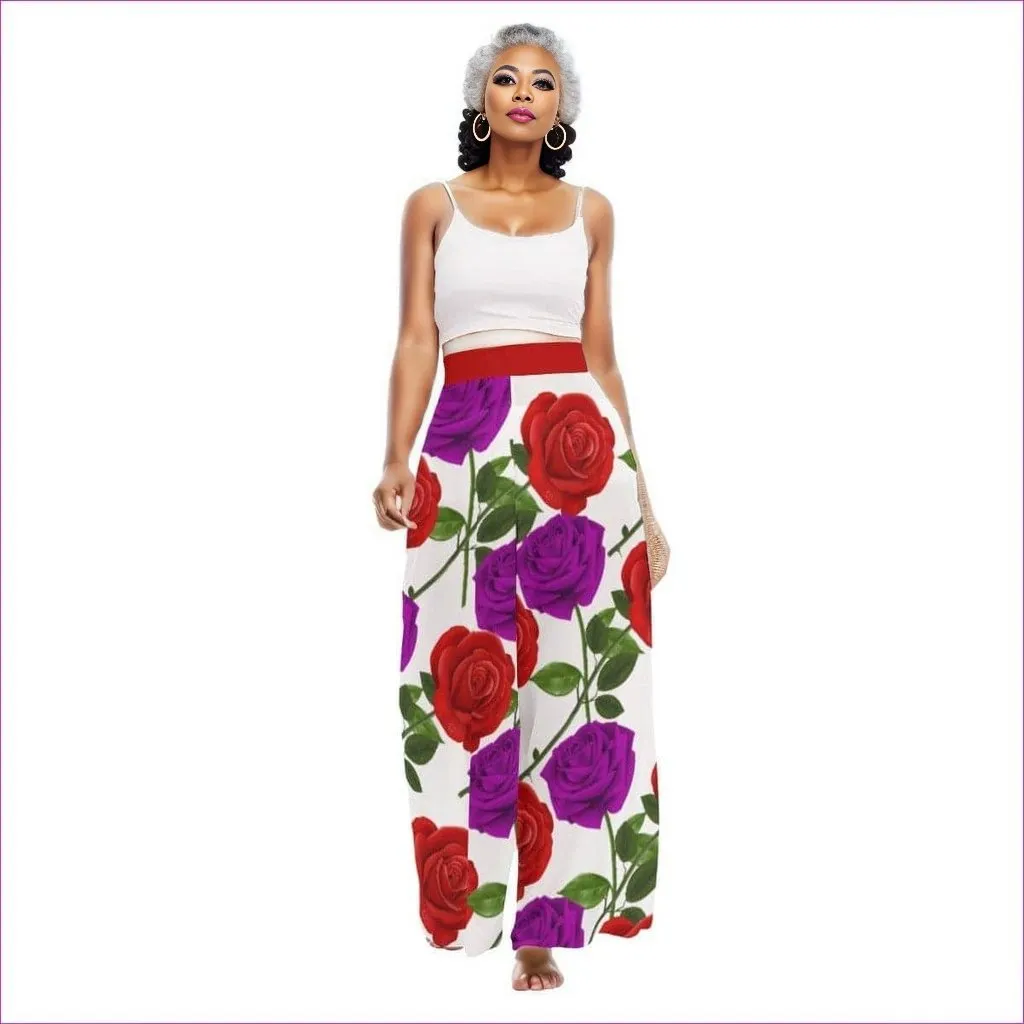 Red Rose Purp Women's High Waist Wide Leg Trousers