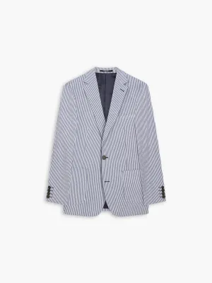 Rhodes Slim Navy Striped Cotton-Linen Seersucker Blazer